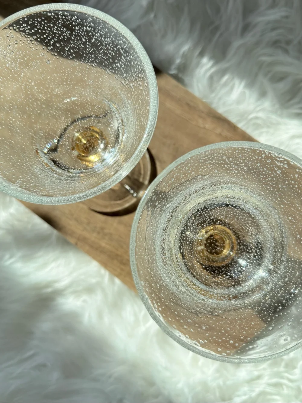 Pottery Barn Hand Blown Bubble Glass Wine Goblets Set of 2 Artisan Glass